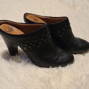 SOFFT Women's Black Studded Leather Mules Clogs 4" Heels - Size 9.5M